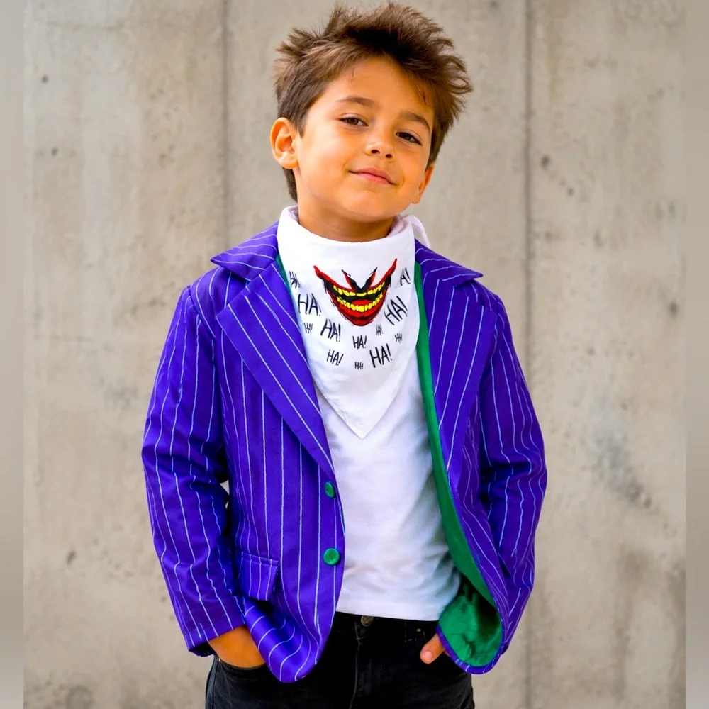 Child Fancy Dress Size Medium Batman Joker Purple Jacket With White Bandana